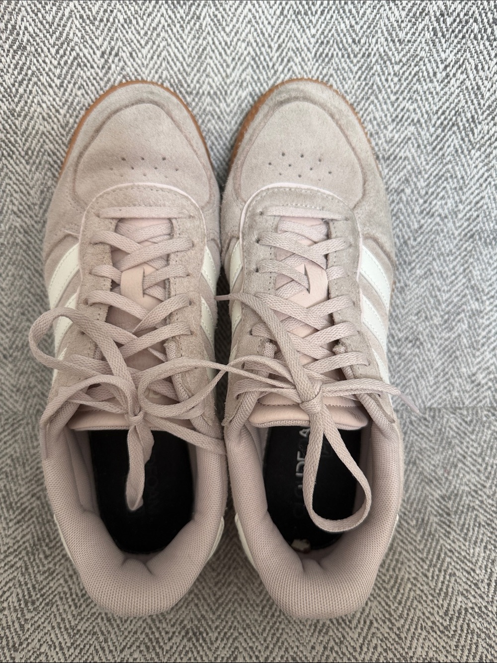 adidas Women's Beige Suede Sneakers with White Stripes